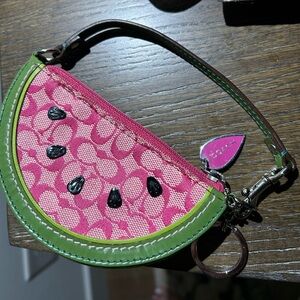 Coach Vibrant Pink and Green Watermelon Wristlet Coin Purse